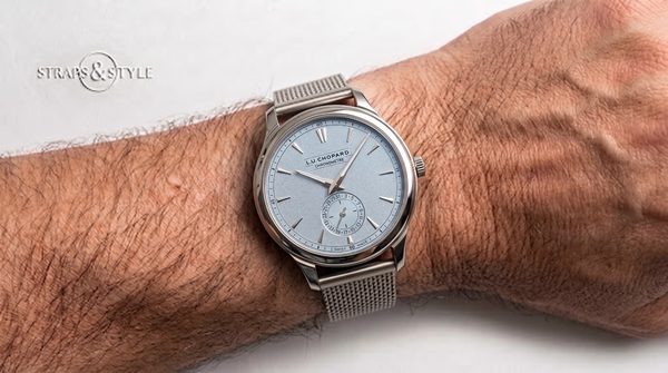 L.U.C Chopard ice-blue silver dial on a Straps&Style mesh bracelet