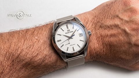 Grand Seiko watch on a Straps&Style mesh bracelet