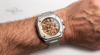 Bell & Ross BR 05 skeleton watch on a Straps&Style mesh bracelet