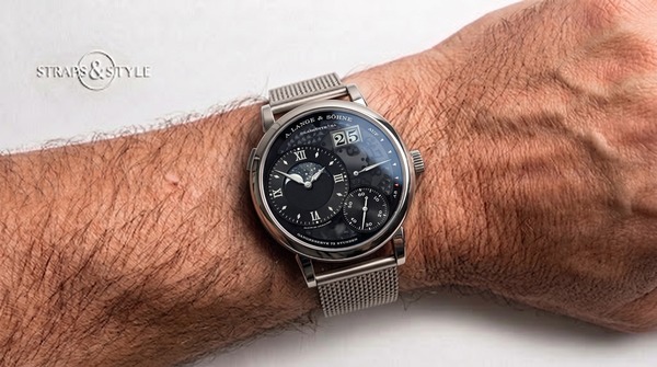 A. Lange & Söhne black-dial watch on a mesh bracelet