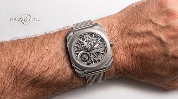 Bvlgari Octo Finissimo skeleton on a Straps&Style mesh bracelet
