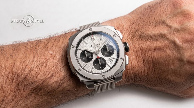 Alpina Alpiner Extreme chronograph with silver dial on a mesh bracelet