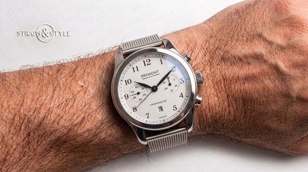 Bremont white-dial chronograph on a Straps&Style mesh bracelet