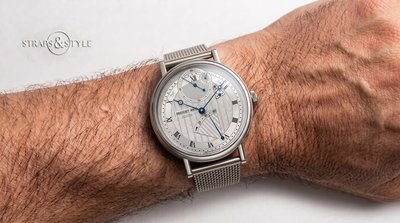 Breguet Classique silver guilloché dial on a Straps&Style mesh bracelet
