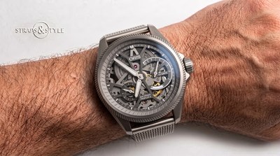 Oris Big Crown ProPilot X skeleton in brushed titanium with a ten-day power reserve at three and a knurled turbine bezel on a Straps&Style mesh bracelet