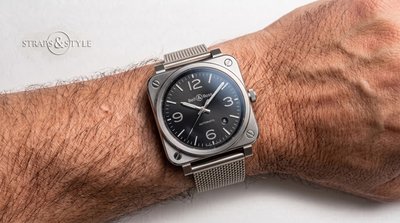 Bell & Ross BR 03 black-dial watch on a Straps&Style mesh bracelet