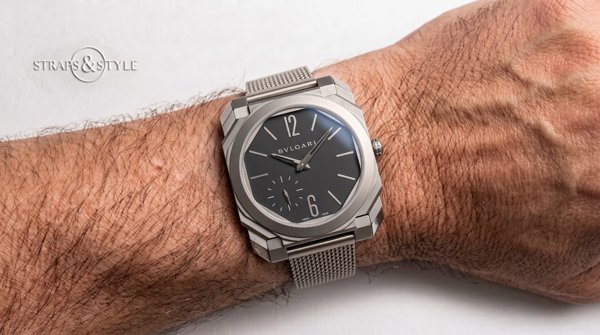 Bvlgari Octo Finissimo grey dial on a Straps&Style mesh bracelet