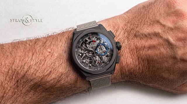 Zenith El Primero 21 black ceramic skeleton chronograph on a Straps&Style mesh bracelet