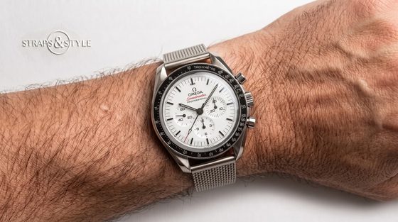 Omega Speedmaster Professional white dial on a Straps&Style mesh bracelet