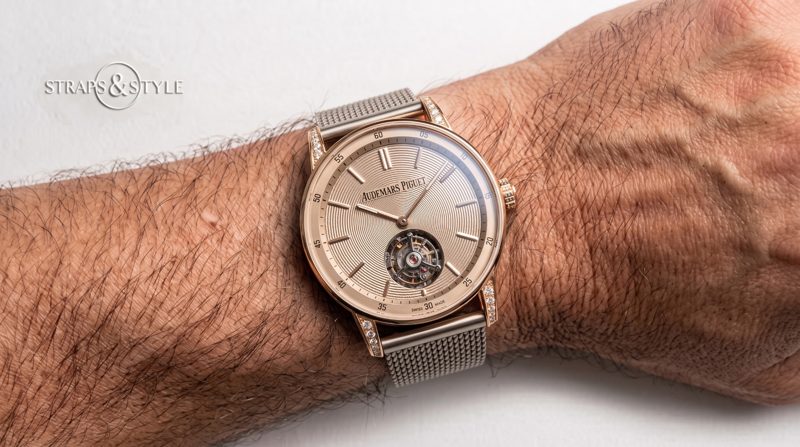 Audemars Piguet rose-gold tourbillon dress watch on a Straps&Style mesh bracelet