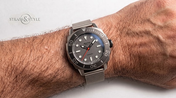 Alpina grey-dial diver on a mesh bracelet