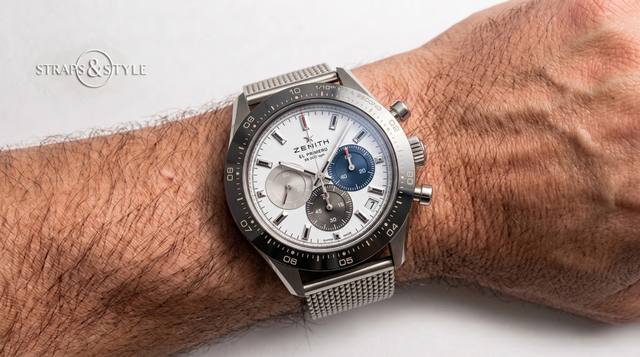 Zenith El Primero Sport white-dial chronograph on a Straps&Style mesh bracelet