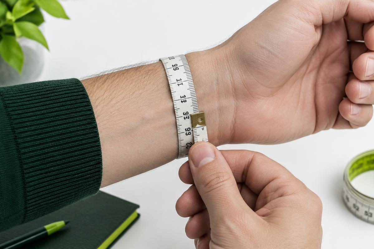 Wrist being measured with a flexible tape measure